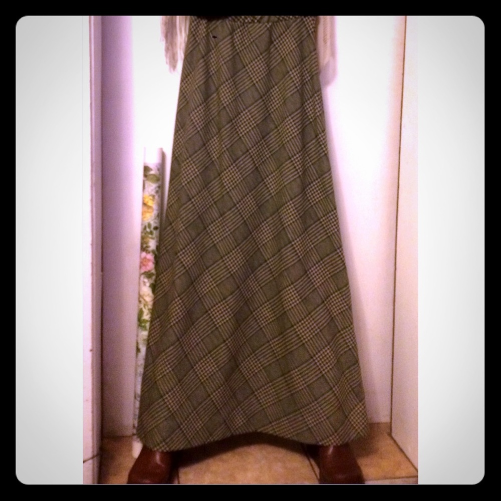 Vintage Wool-Blend Plaid Maxi Skirt